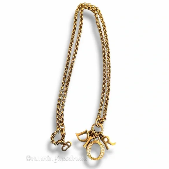 Christian Dior Gold & Crystal DIOR Spelled Out Charm Necklace Dio(r)evolution CD - Picture 4 of 10